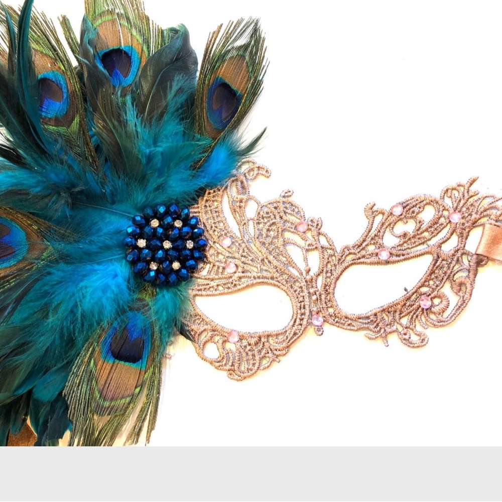 Beautiful Teal, Black & Gold Masquerade Ball Mask